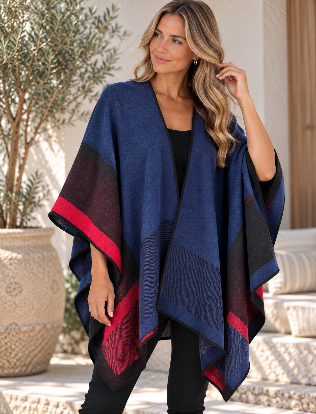 100% Alpaca Reversible Striped Ruana