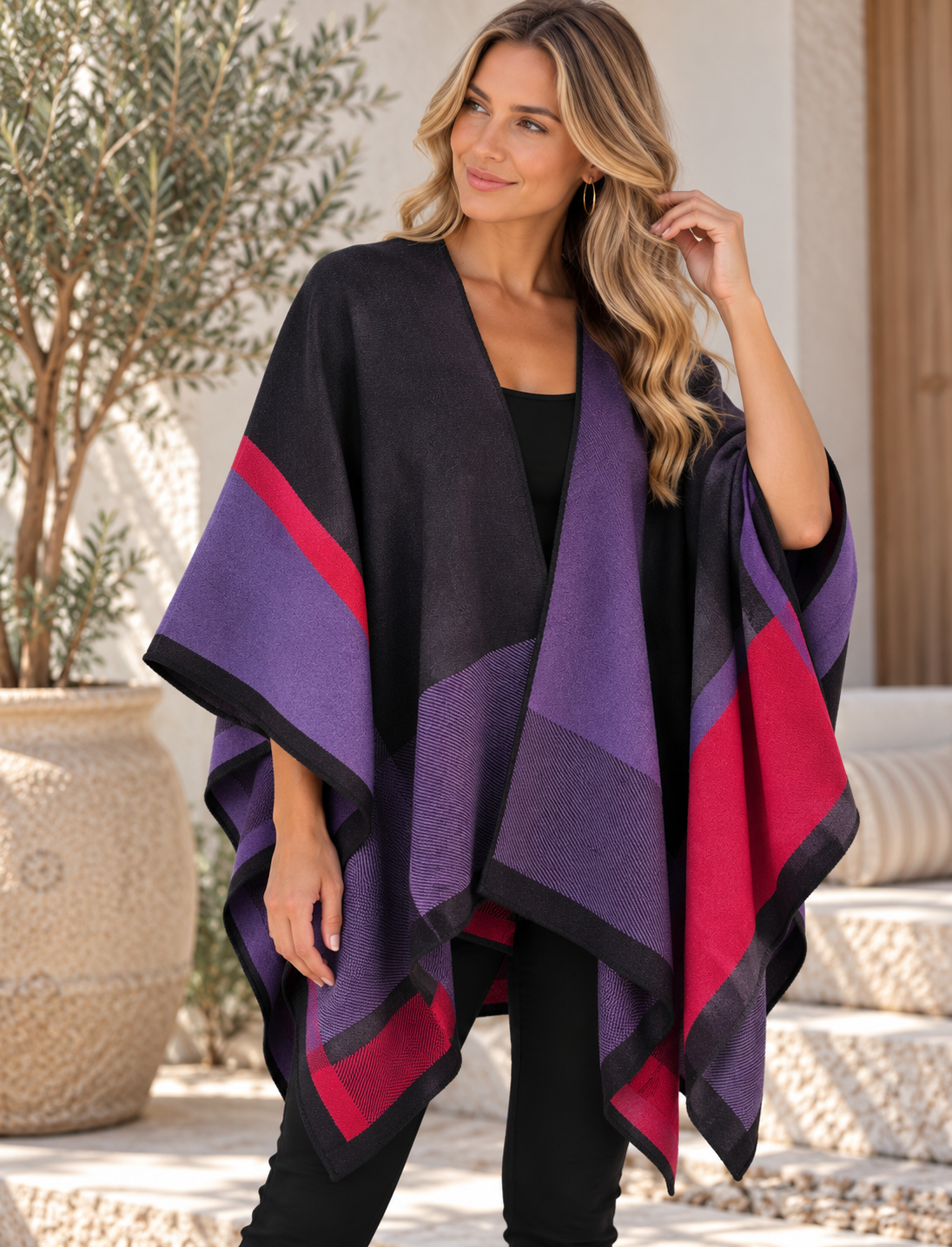 100% Alpaca Reversible Striped Ruana