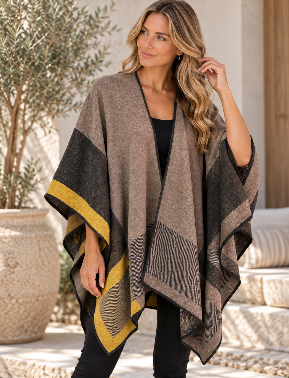 100% Alpaca Reversible Striped Ruana