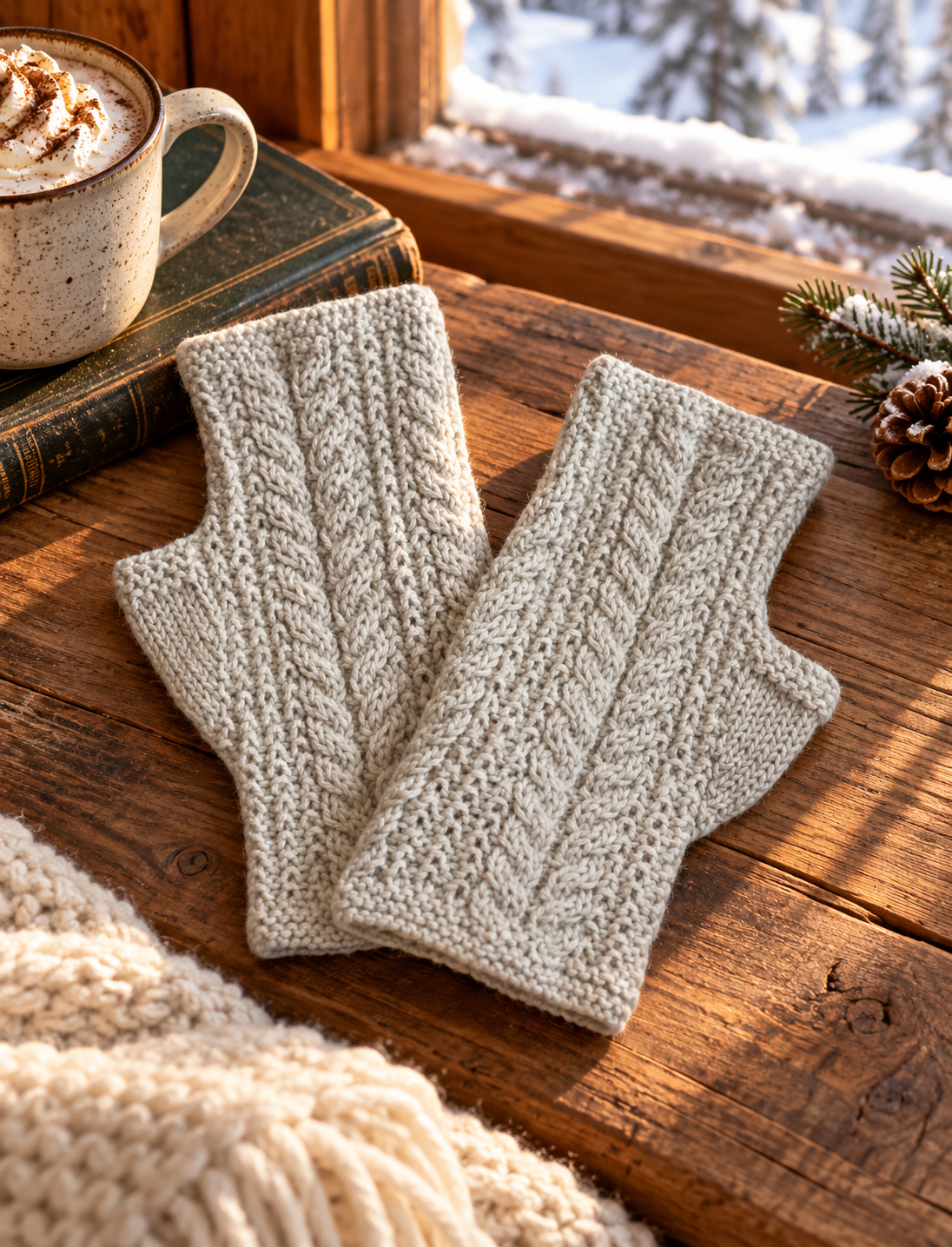 Alpaca Cable Fingerless Gloves
