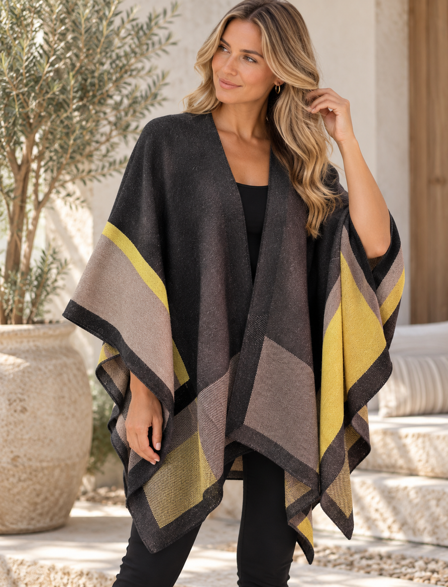 100% Alpaca Reversible Striped Ruana